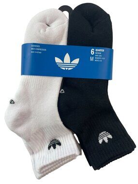 Adidas Originals 1/4 Socks 6-Pack White/Black Compression Unisex Sz M5-8 W5-10